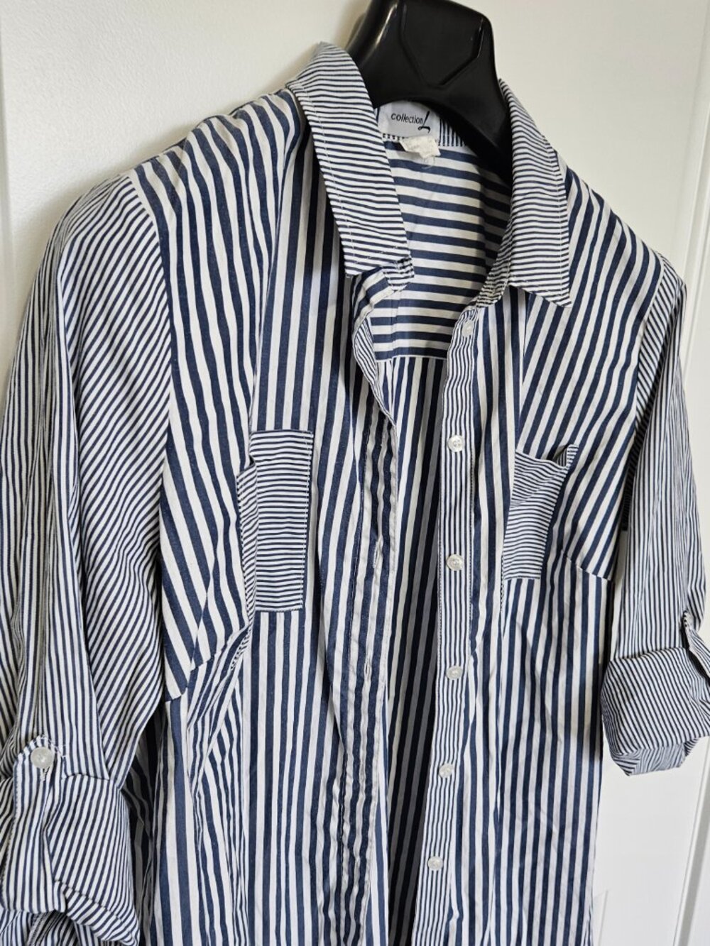 Collection L Plus Size 2X Mixed Stripe Button Up Blouse Minimalist Coastal